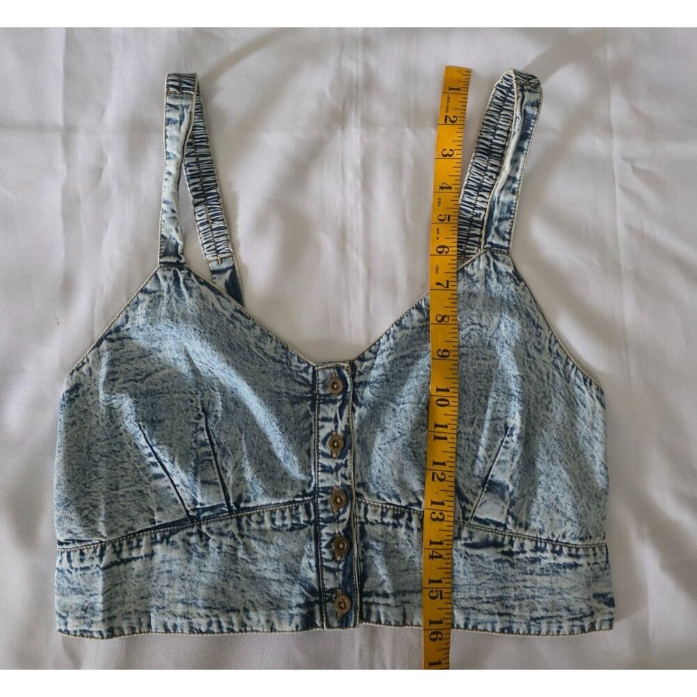 Live 4 Truth‎ Stone Wash Shirred Back Button Front Denim Bralette Cropped Top L - Picture 12 of 12